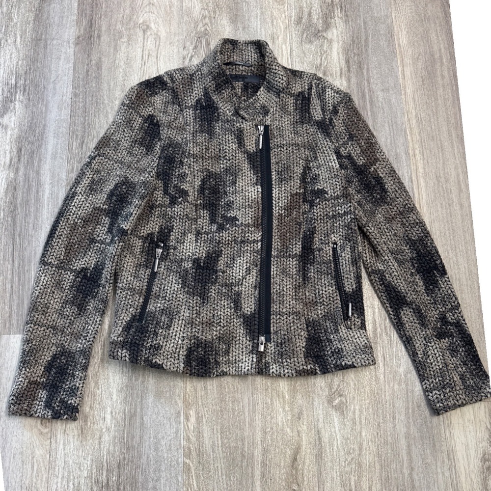Airfield Kane Jacket EU 40 US 8 10 Knit Moto Zip Animal Print Austrian Designer